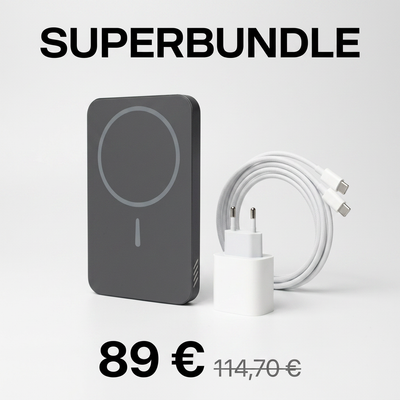 Superbundle - MagSafe lisäakku, 20W Virtalähde ja USB-C Kaapeli
