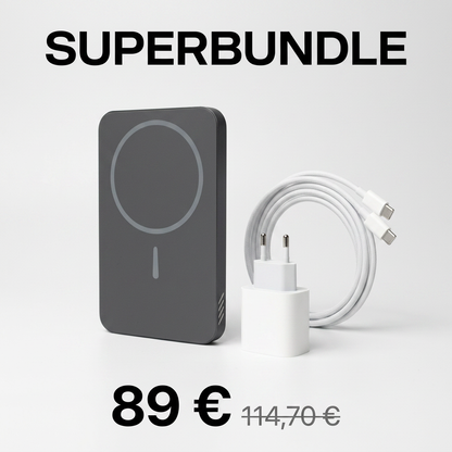 Superbundle - MagSafe lisäakku, 20W Virtalähde ja USB-C Kaapeli